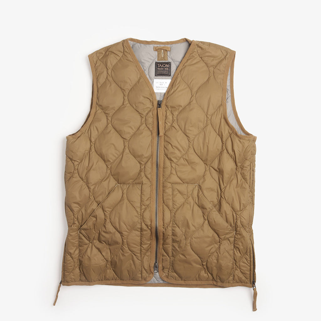 Taion Military V Neck W-Zip Down Vest - Dark Khaki Olive