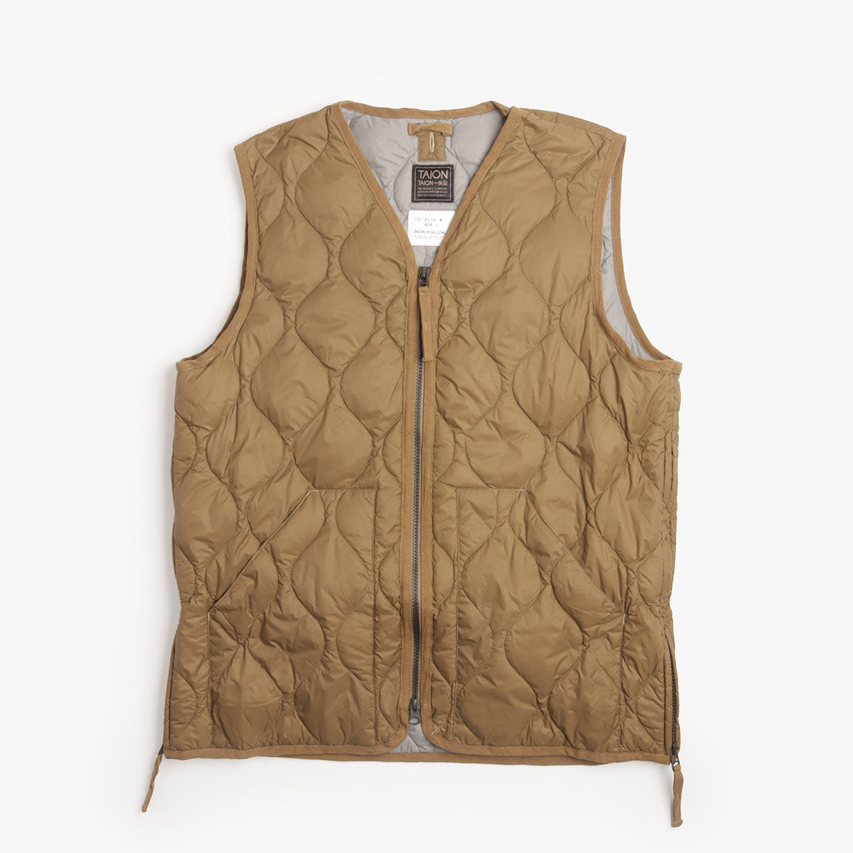 Taion Military V Neck W-Zip Down Vest - Dark Khaki Olive