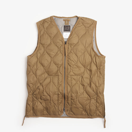 Taion Military W Zip Down Vest in Khaki, front view