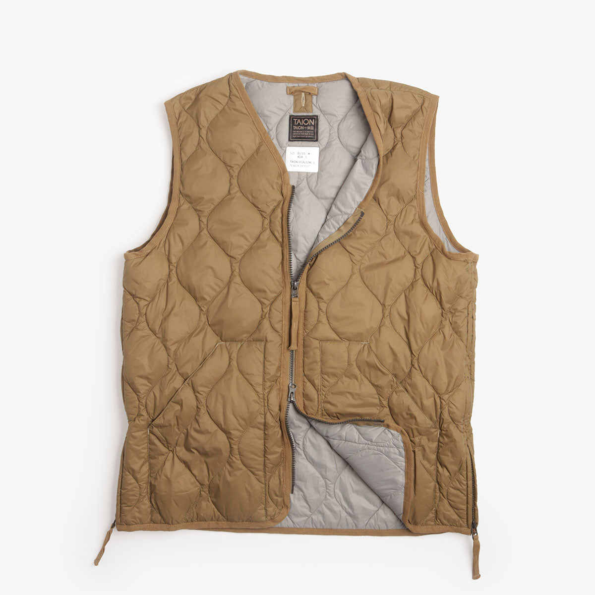 Taion Military V Neck W-Zip Down Vest - Dark Khaki Olive