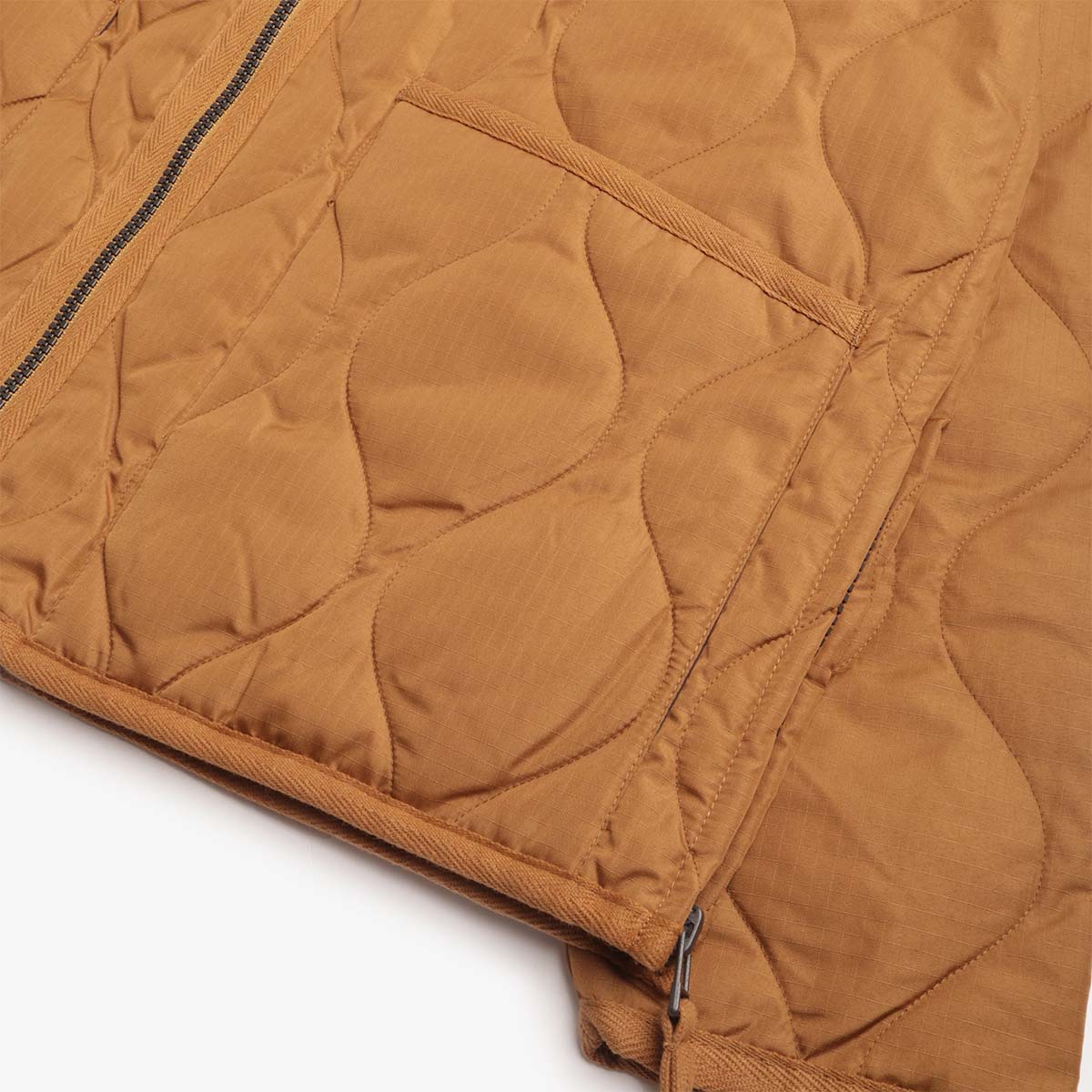 main Taion Military Zip V Neck Down Jacket, Dark Beige, Detail Shot 3