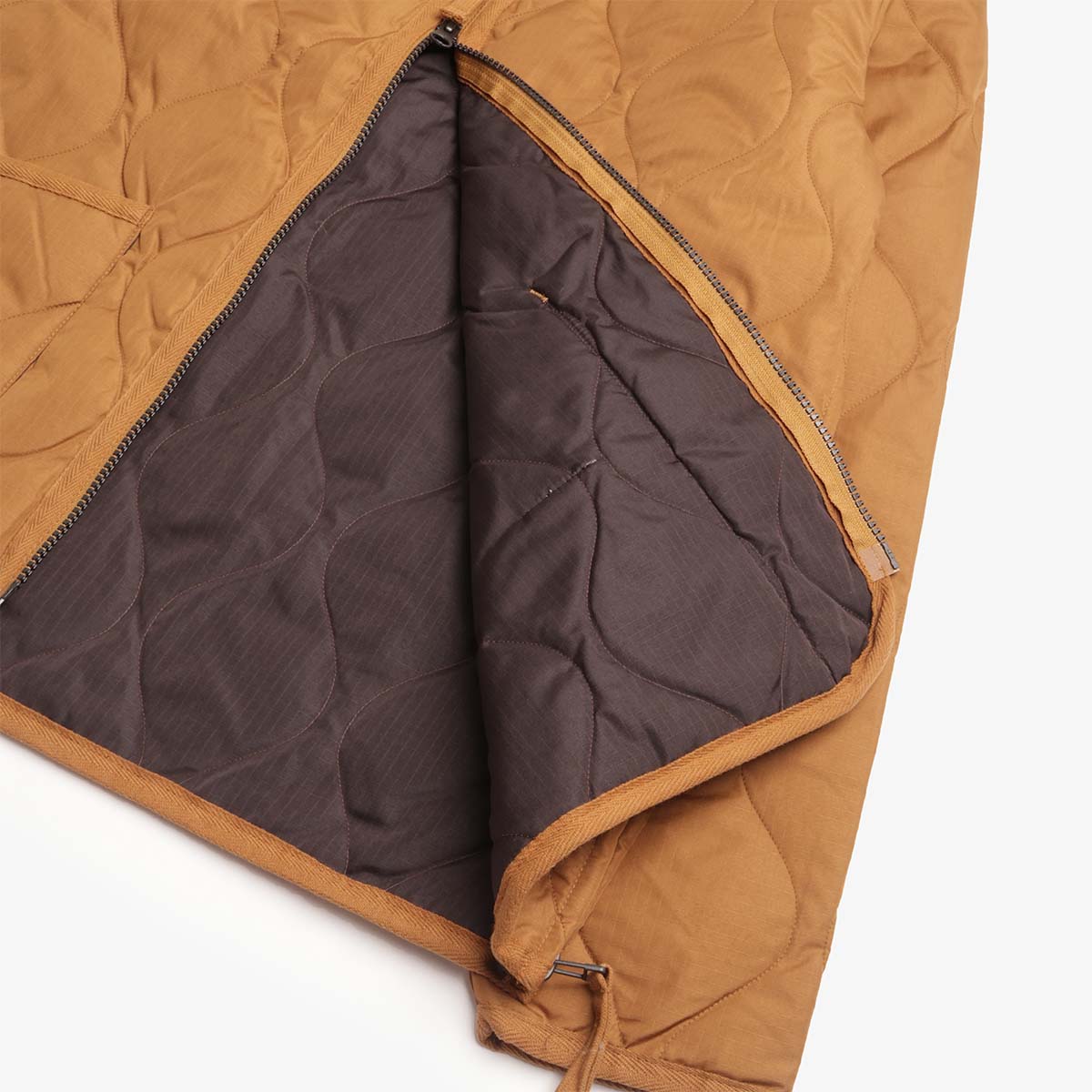 Taion Military Zip V Neck Down Jacket, Dark Beige, Detail Shot 5