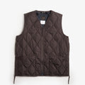 Taion Military Zip V Neck Down Vest, Dark Chocolate, Detail Shot 1