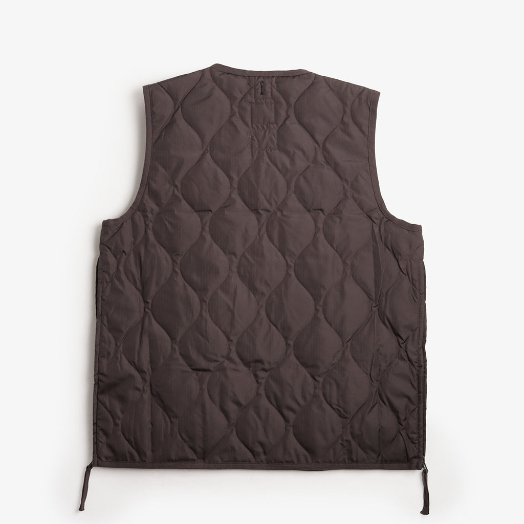 Taion Military Zip V Neck Down Vest, Dark Chocolate, Detail Shot 2
