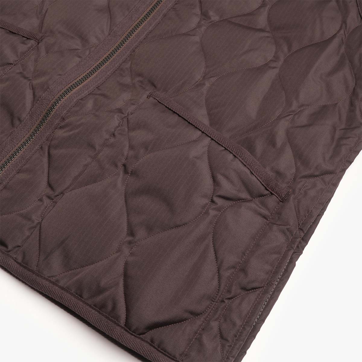 Taion Military Zip V Neck Down Vest, Dark Chocolate, Detail Shot 4