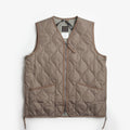 Taion Military Zip V Neck Down Vest, Dark Khaki, Detail Shot 1