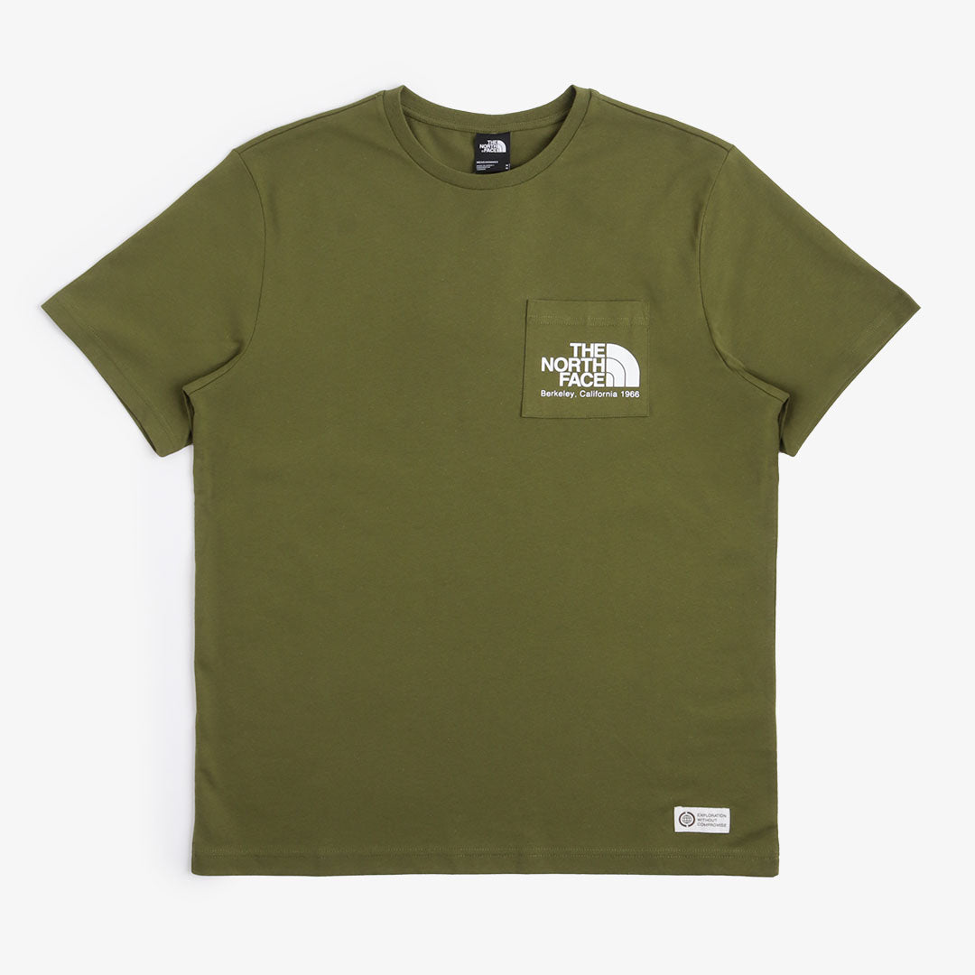 The North Face Berkeley California Pocket T-Shirt, Forest Olive, Detail Shot 1