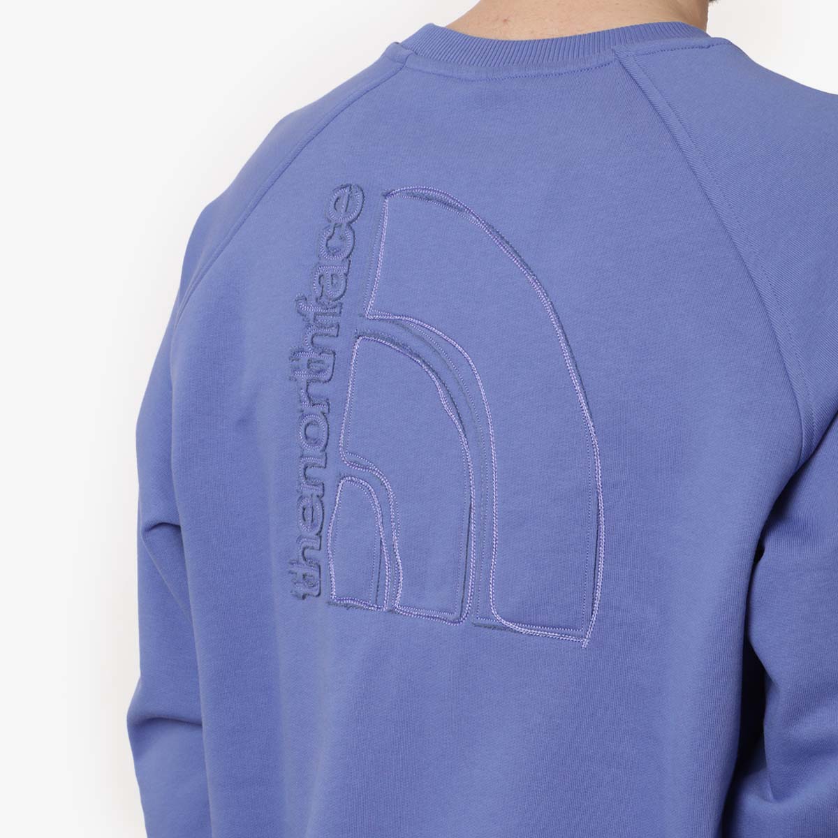 The North Face Logo RMST Relaxed Crew Sweatshirt, Indigo Plum, Detail Shot 5