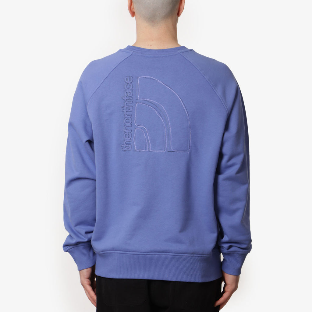 The North Face Logo RMST Relaxed Crew Sweatshirt, Indigo Plum, Detail Shot 1