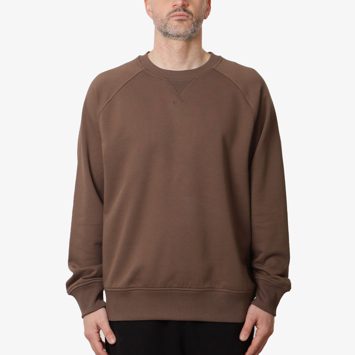 The North Face Logo RMST Relaxed Crew Sweatshirt, Smokey Brown, Detail Shot 2