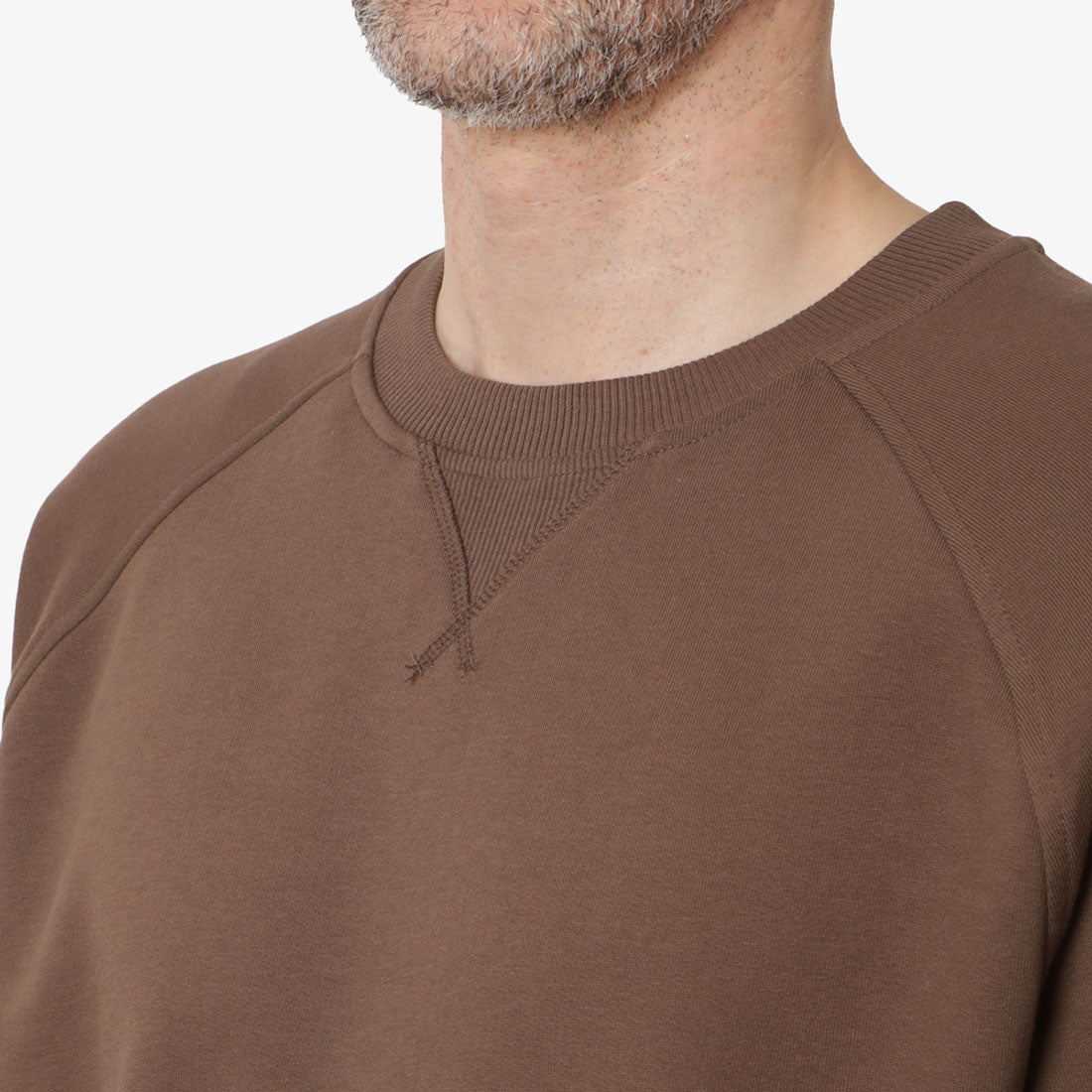 The North Face Logo RMST Relaxed Crew Sweatshirt, Smokey Brown, Detail Shot 3