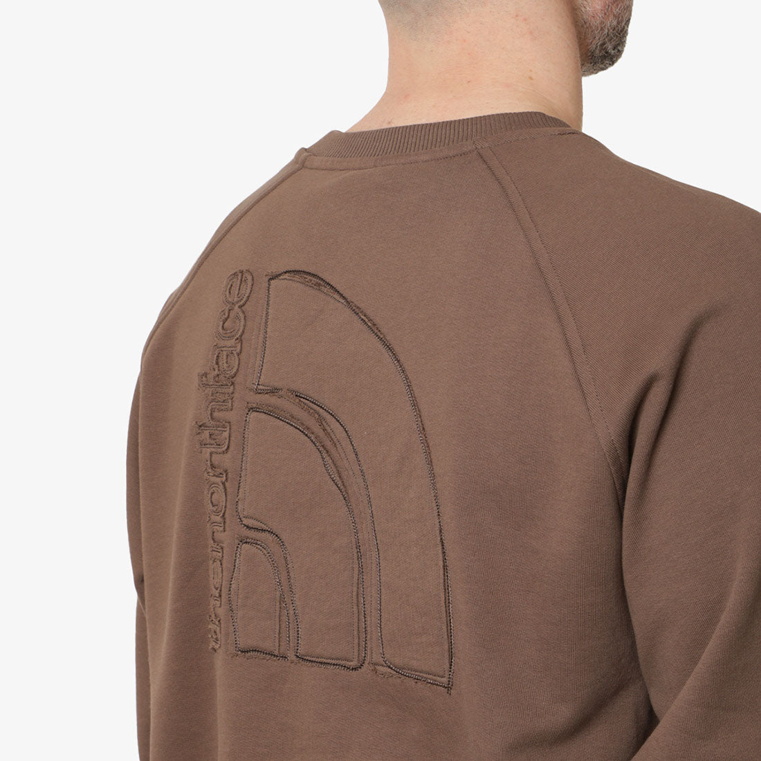 The North Face Logo RMST Relaxed Crew Sweatshirt, Smokey Brown, Detail Shot 5
