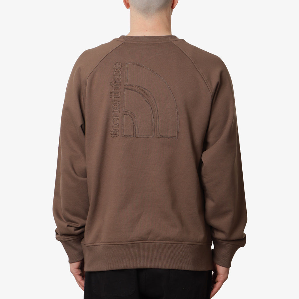 The North Face Logo RMST Relaxed Crew Sweatshirt, Smokey Brown, Detail Shot 1