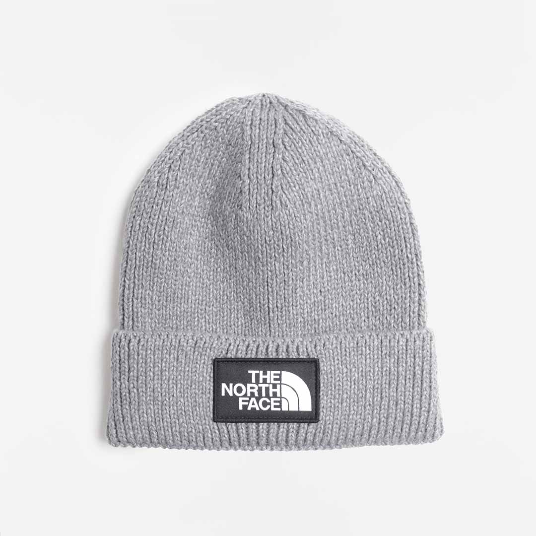 main The North Face TNF Logo Box Cuffed Beanie, TNF Medium Grey, Detail Shot 1