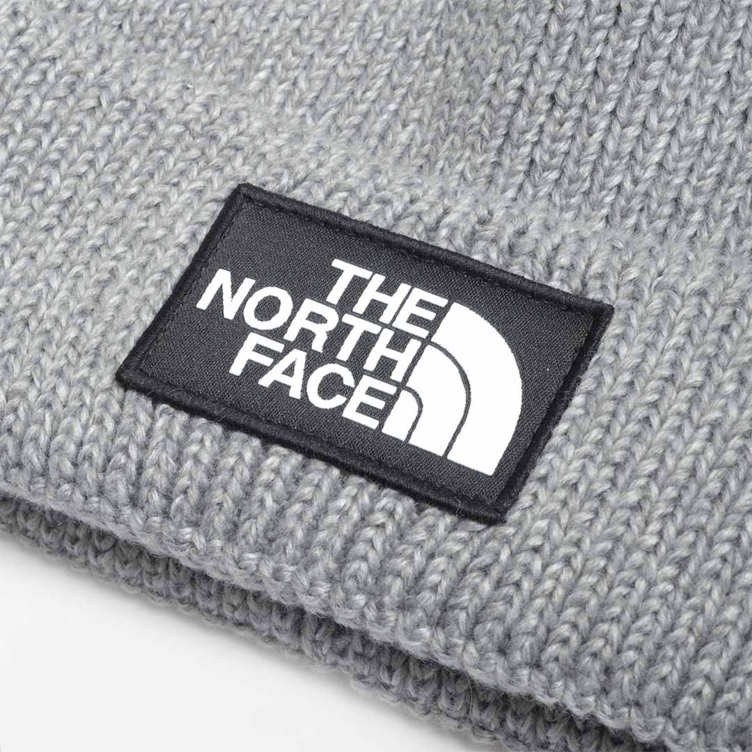 main The North Face TNF Logo Box Cuffed Beanie, TNF Medium Grey, Detail Shot 2