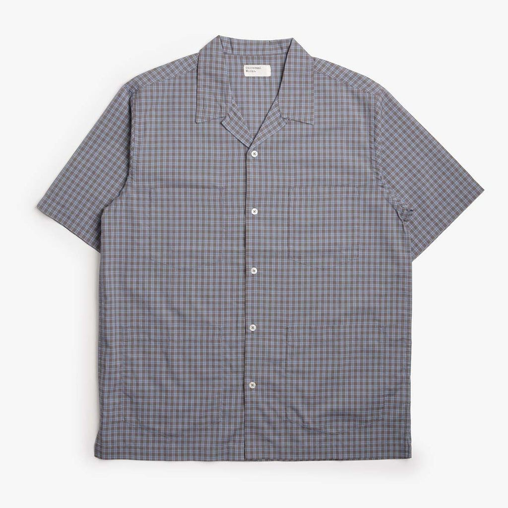 Universal Works Summer Overshirt, Pale Blue Check Plaid, Detail Shot 1