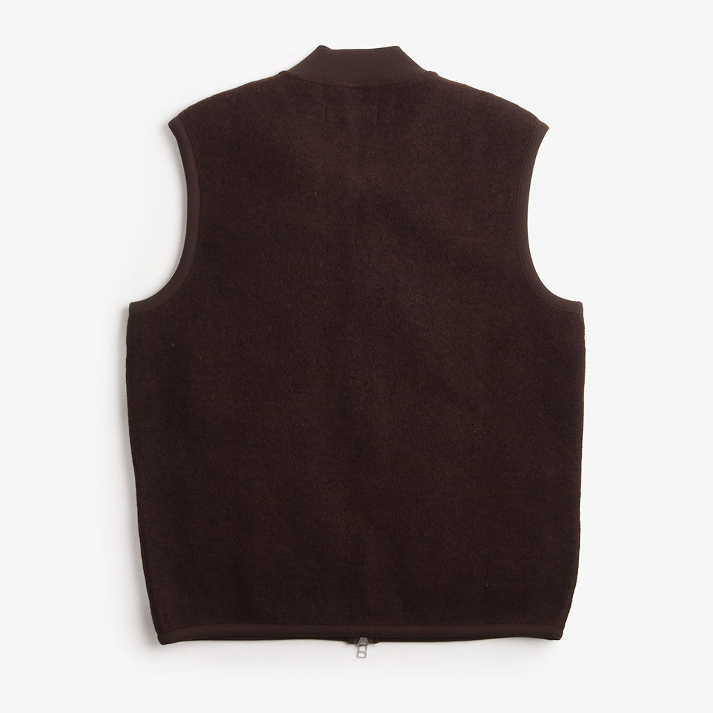 Universal Works Zip Waistcoat, Wool Fleece Brown, Detail Shot 4