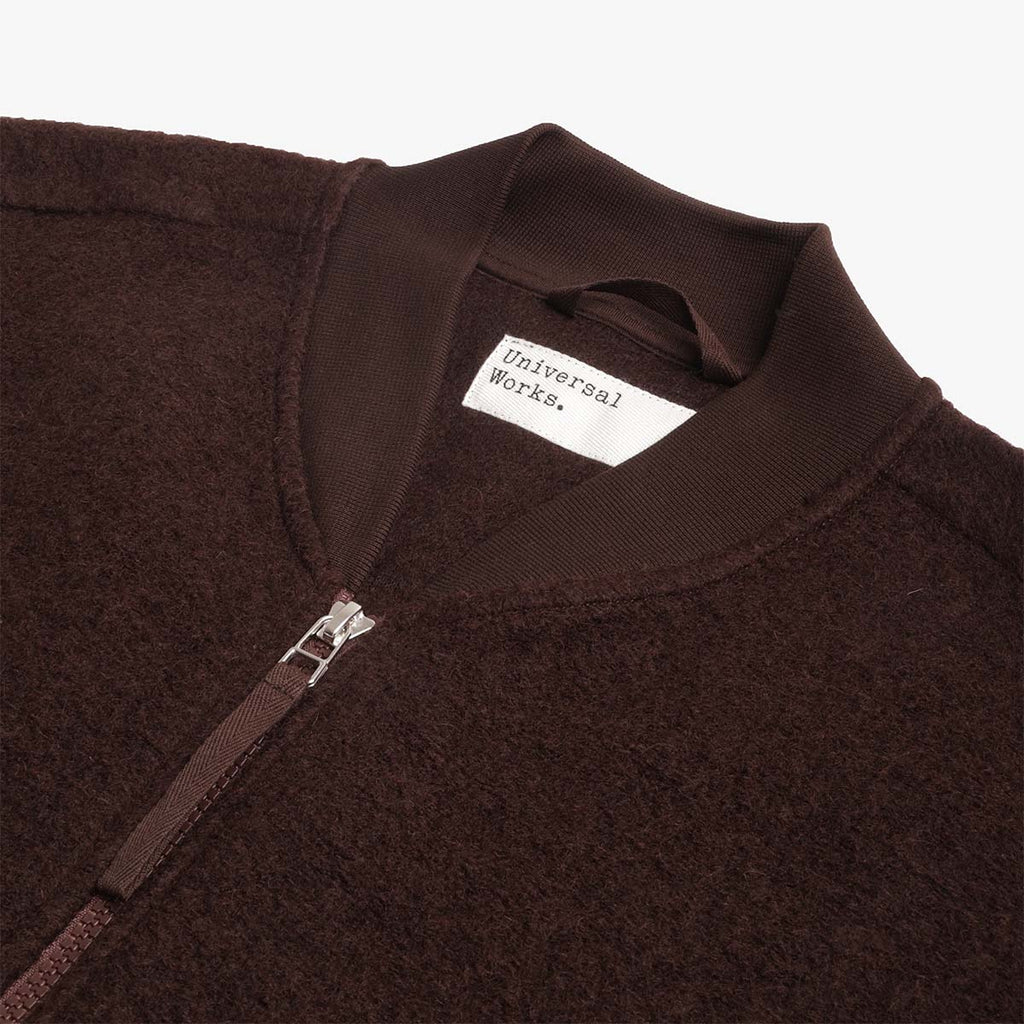 Universal Works Zip Waistcoat, Wool Fleece Brown, Detail Shot 2