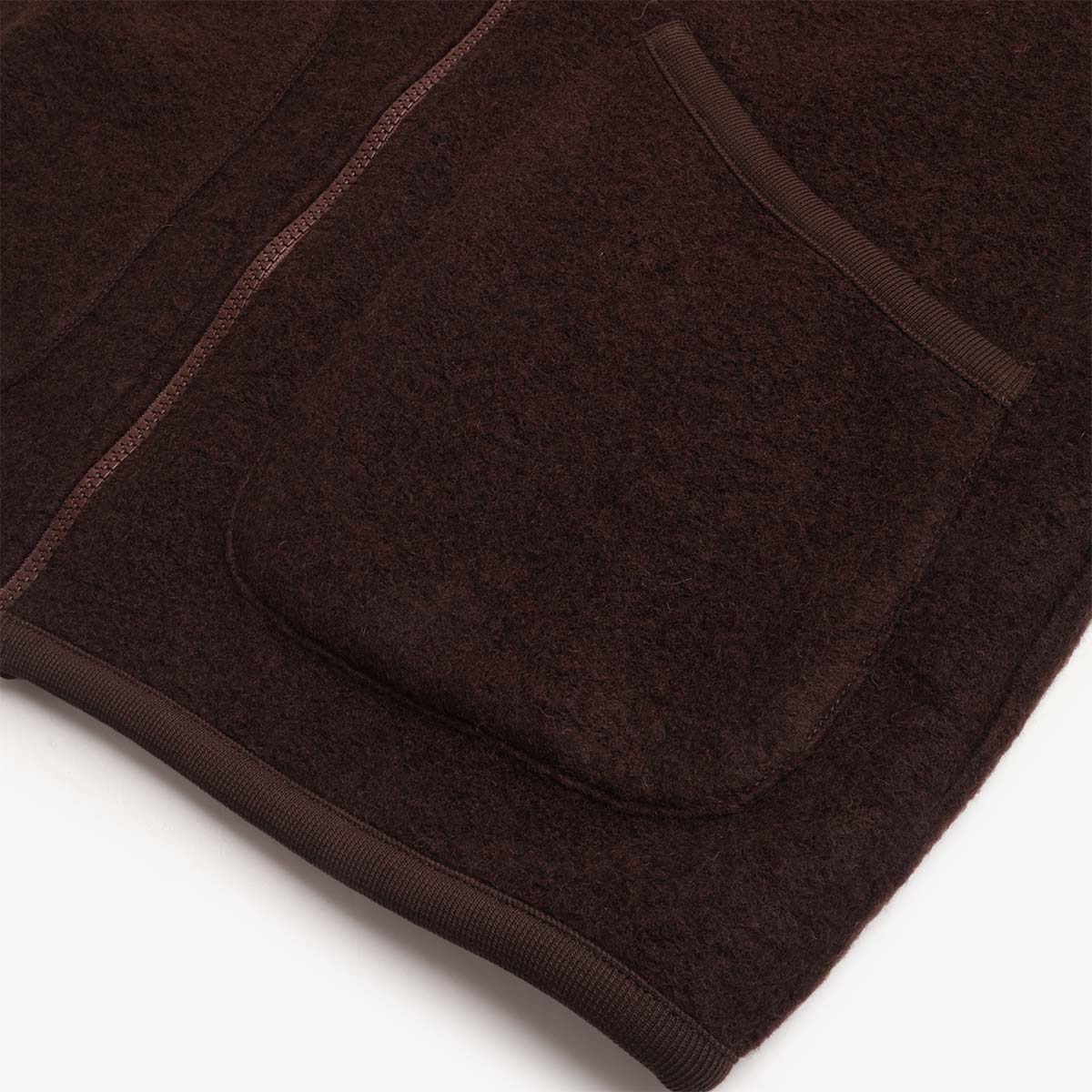Universal Works Zip Waistcoat, Wool Fleece Brown, Detail Shot 3