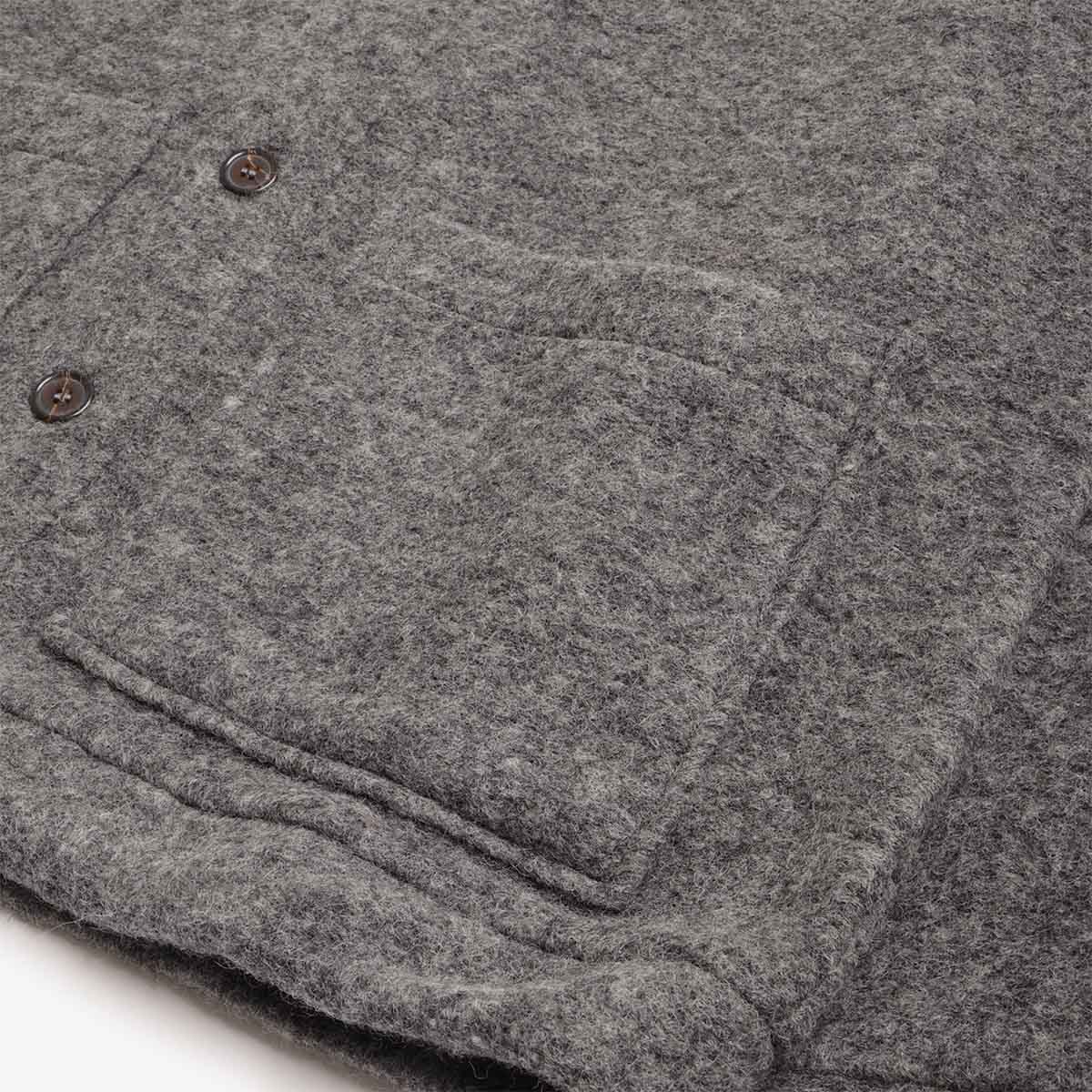 Universal Works Advance Cardigan, Grey Marl Wool Fleece, Detail Shot 3
