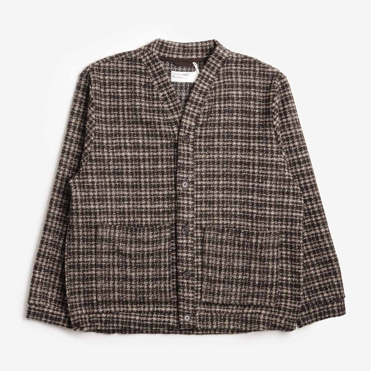 Universal Works Advance Cardigan, Brown Jacquard Knit, Detail Shot 1