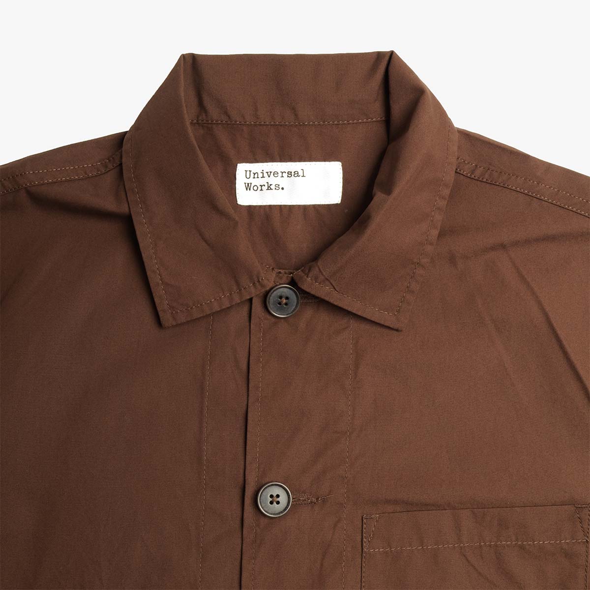 Universal Works Bakers Overshirt, Peached Poplin Brown, Detail Shot 3