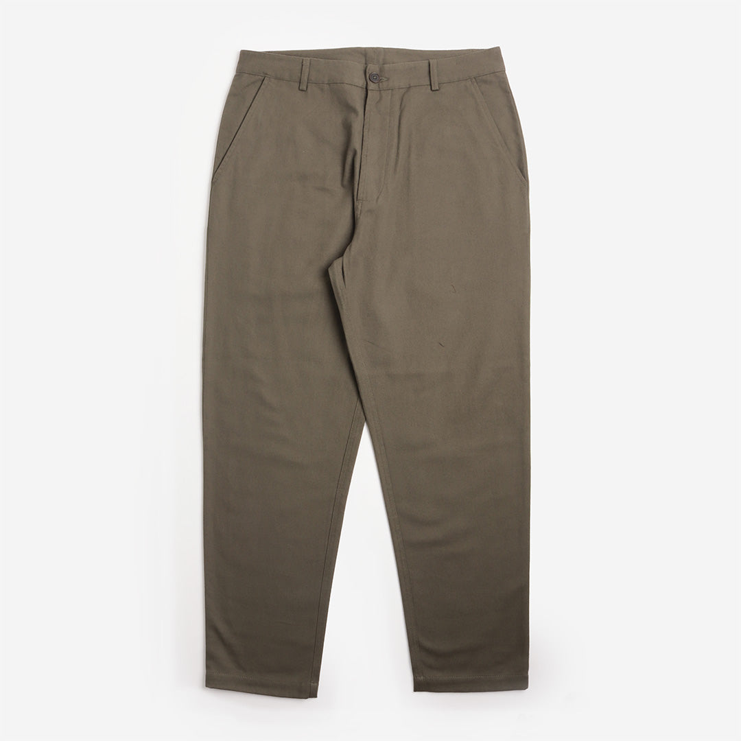 Universal Works Brushed Moleskin Military Chino in Olive, front view