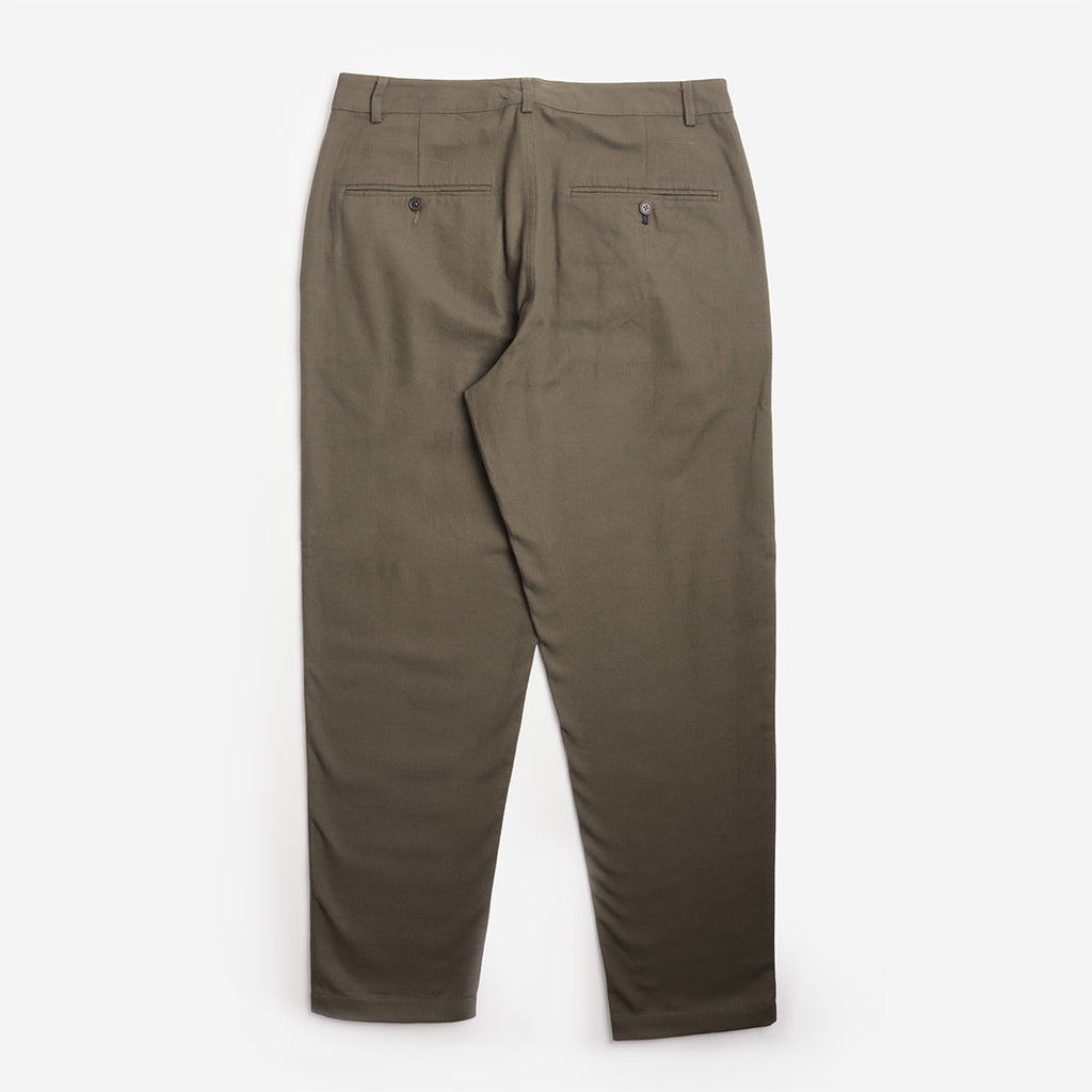 Universal Works Brushed Moleskin Military Chino in Olive, back view