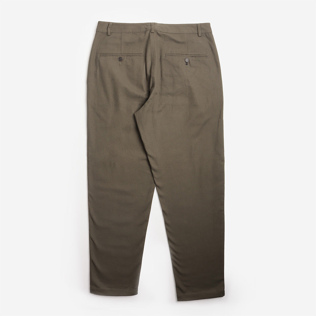 Universal Works Brushed Moleskin Military Chino in Olive, back view