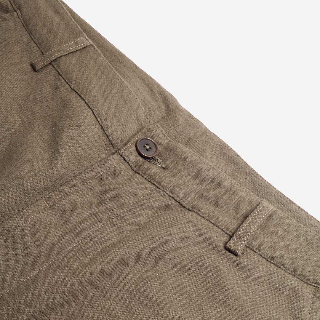Waistband, button and belt loop detail, Brushed Moleskin Military Chino