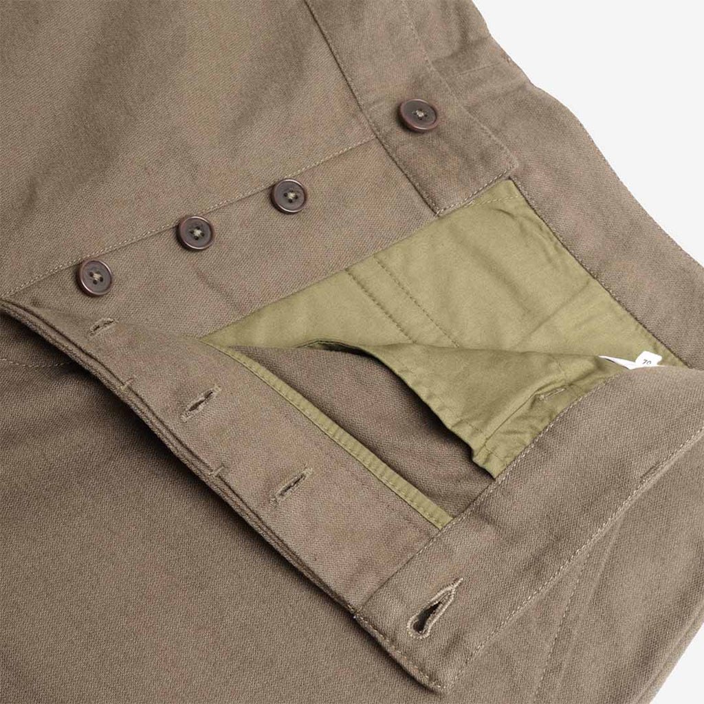 Button fly and interior lining detail, Brushed Moleskin Military Chino