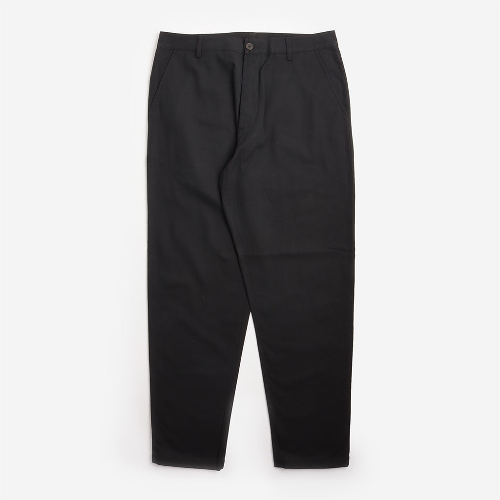 Universal Works Brushed Moleskin Military Chino in Black, front view