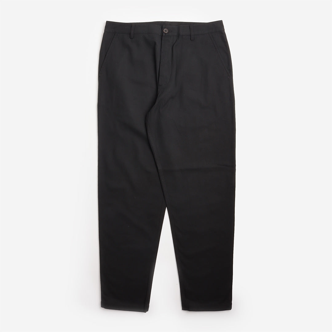 Universal Works Brushed Moleskin Military Chino in Black, front view