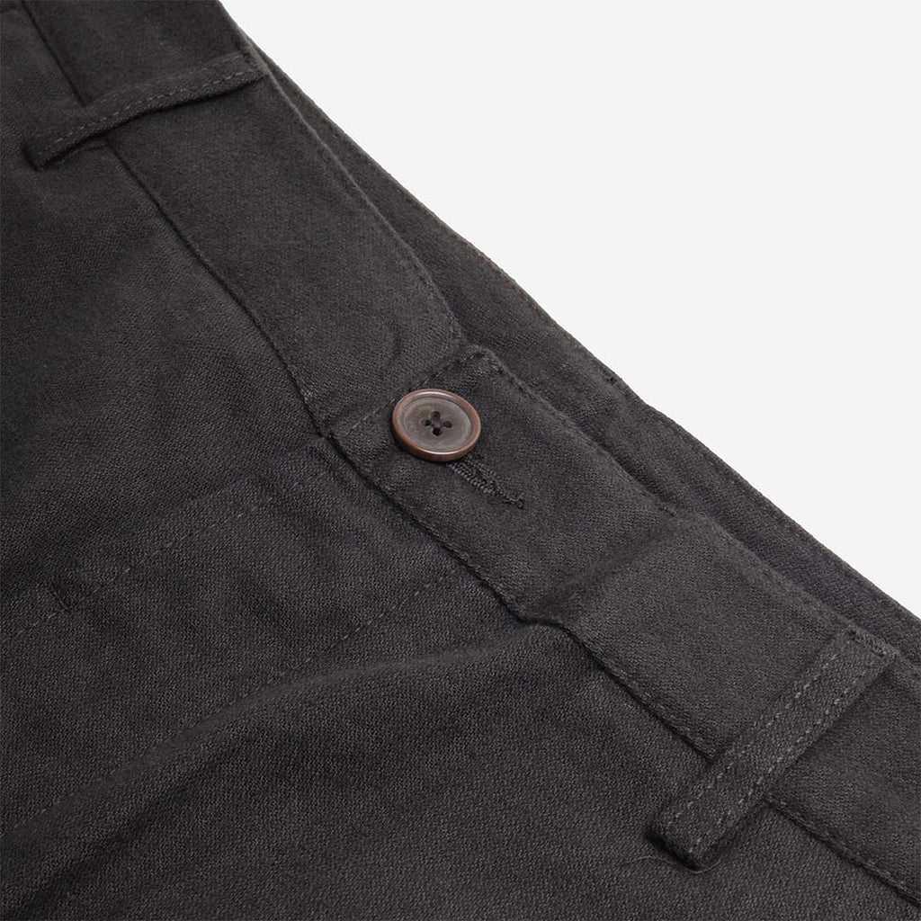 Waistband, button and belt loop detail, Brushed Moleskin Military Chino