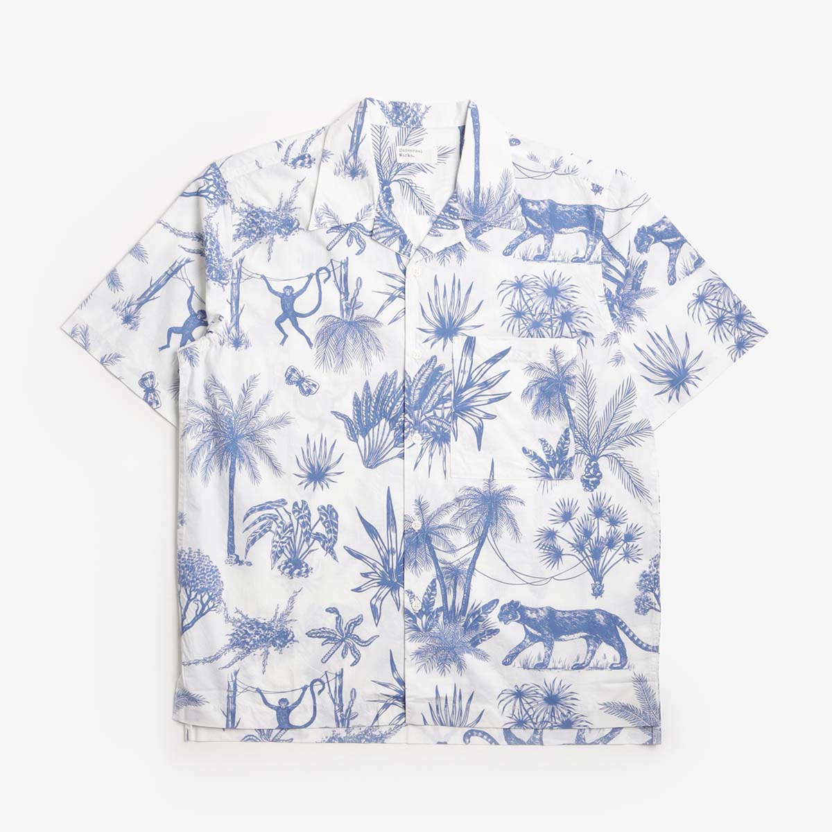 Universal Works Camp Shirt, White Jungle Toile Poplin, Detail Shot 1