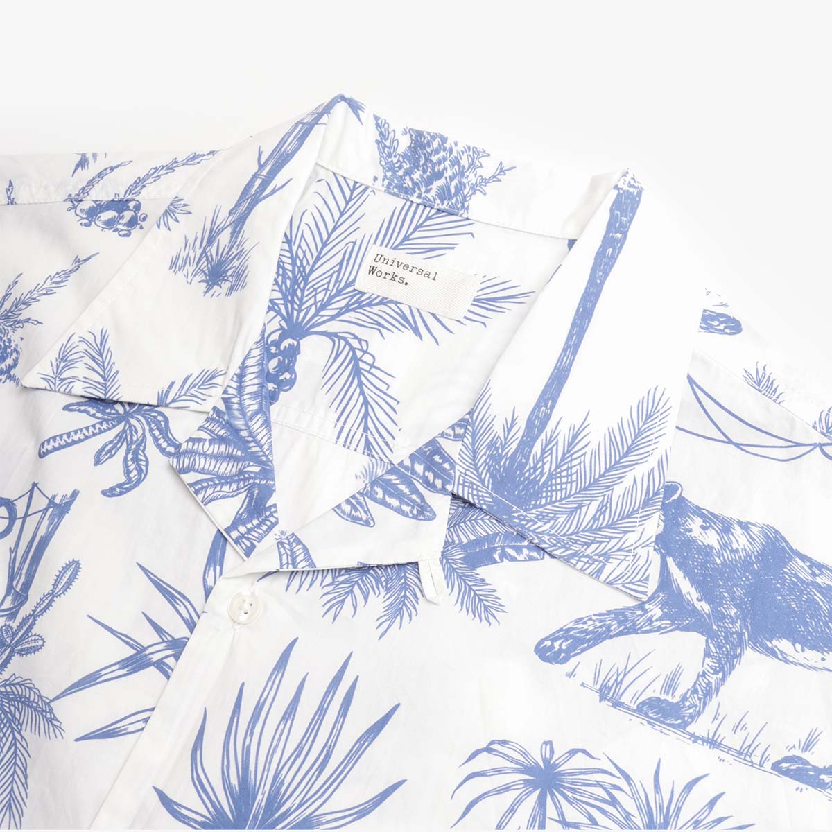 Universal Works Camp Shirt, White Jungle Toile Poplin, Detail Shot 3