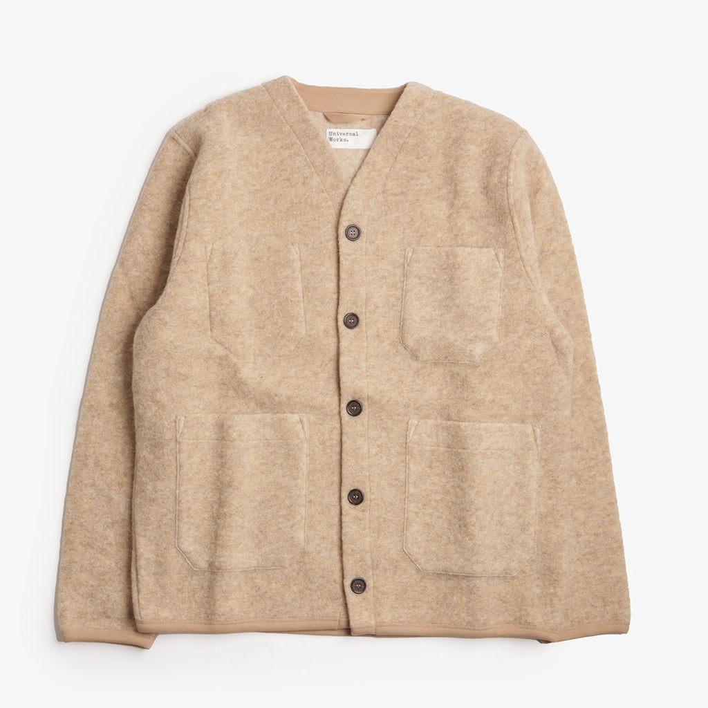 Universal Works Cardigan, Wool Fleece Fawn, Detail Shot 1