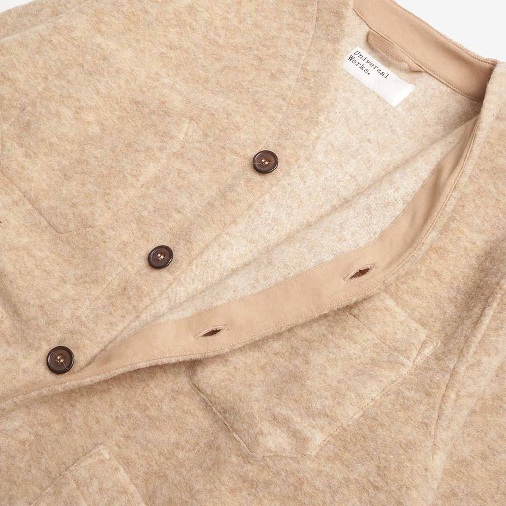 Universal Works Cardigan, Wool Fleece Fawn, Detail Shot 3