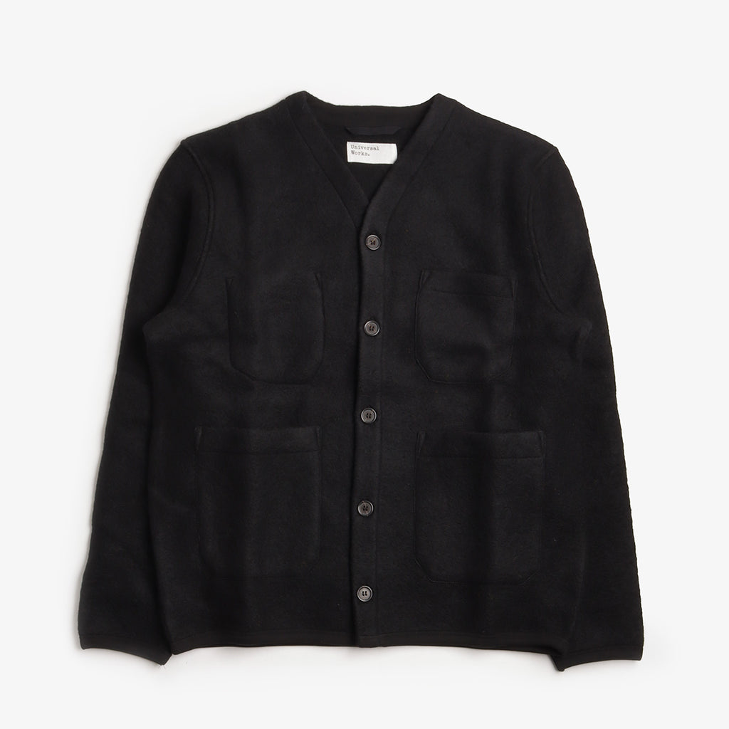 Universal Works Cardigan, Wool Fleece Black, Detail Shot 1