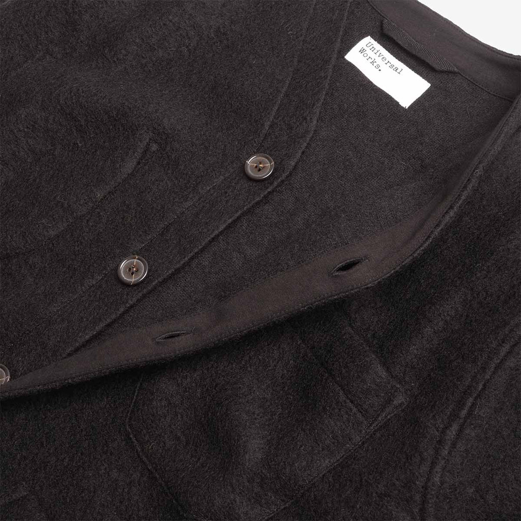 Universal Works Cardigan, Wool Fleece Black, Detail Shot 4