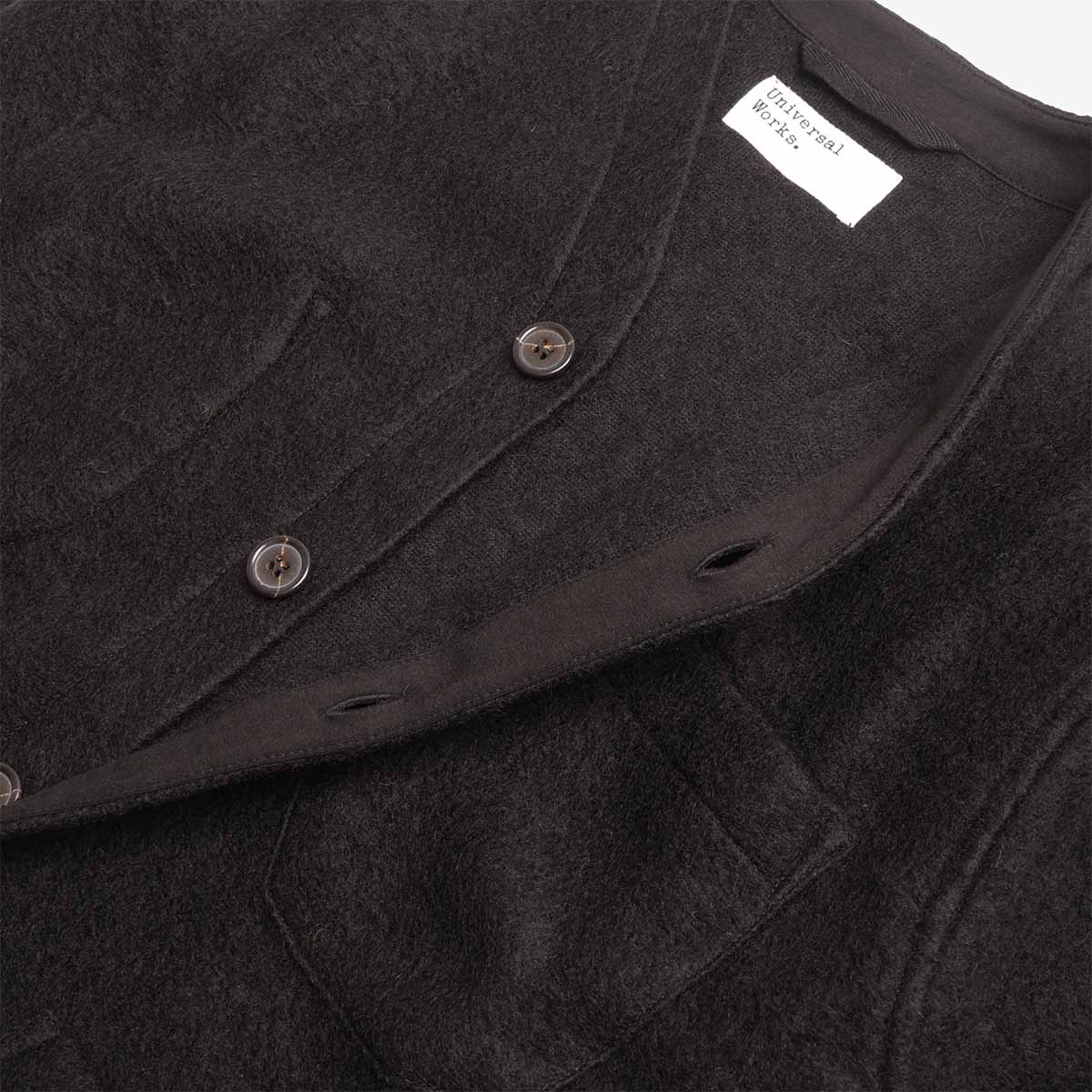 Universal Works Cardigan, Wool Fleece Black, Detail Shot 4