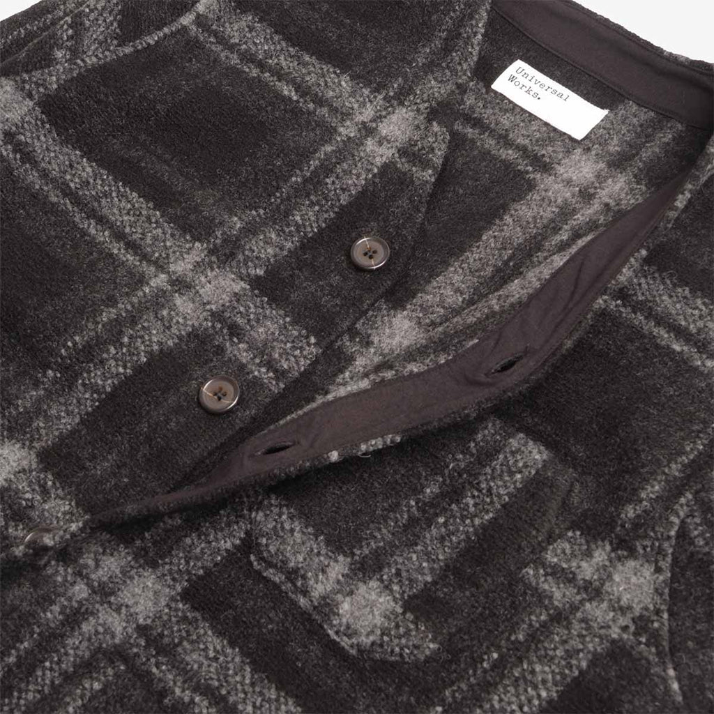 Universal Works Cardigan, MOH Check Fleece Grey, Detail Shot 4