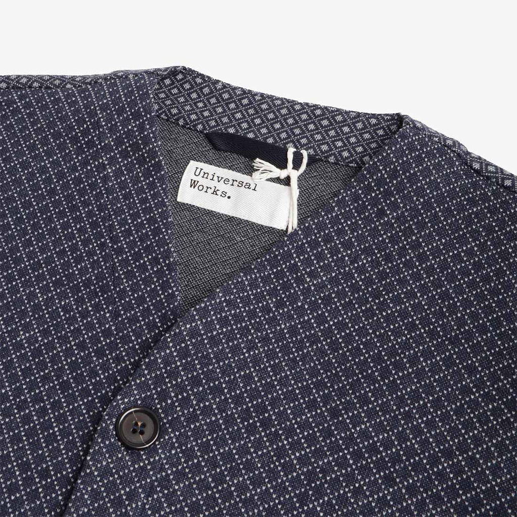 Universal Works Cardigan, Navy Cotton Mix Fleece, Detail Shot 2