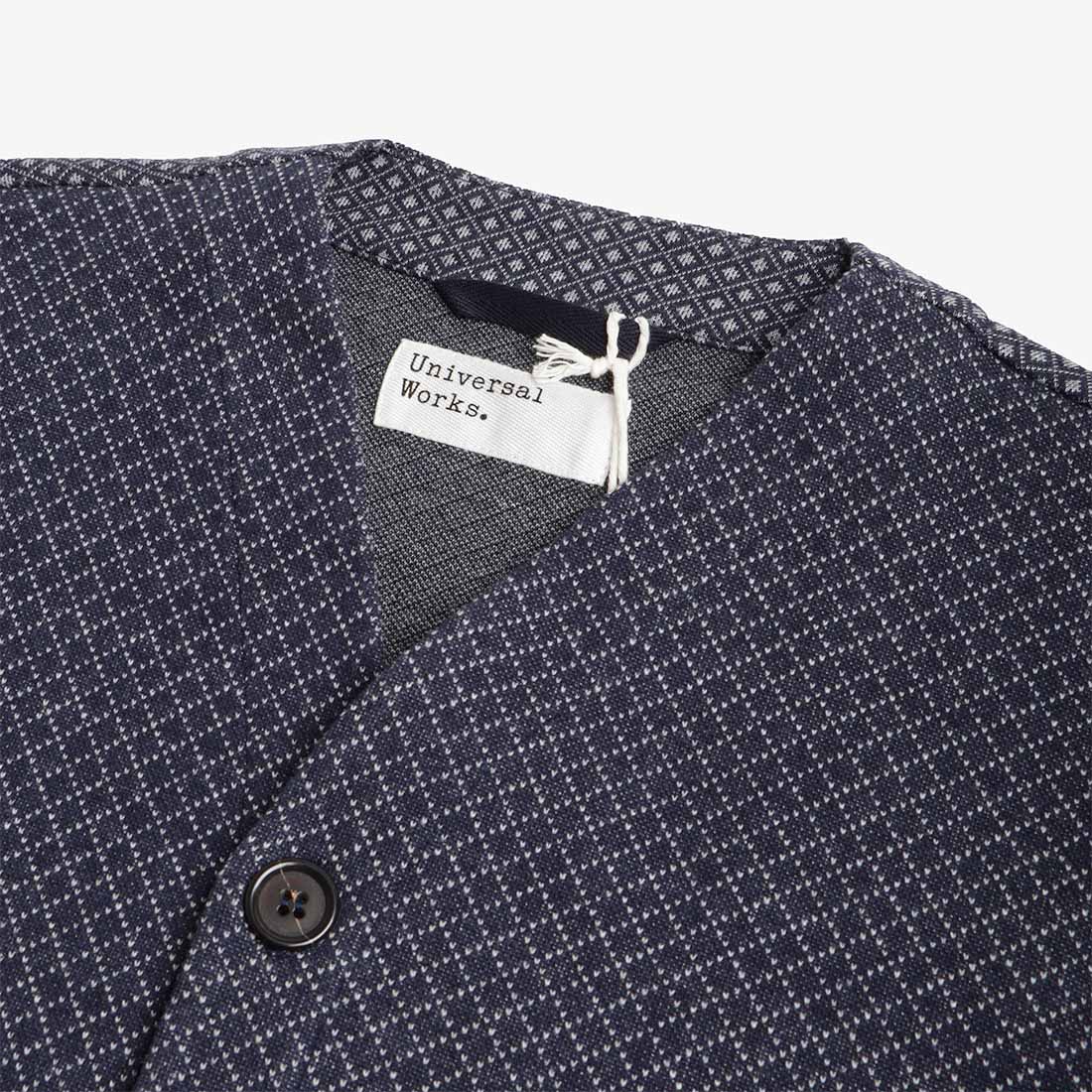 Universal Works Cardigan, Navy Cotton Mix Fleece, Detail Shot 2