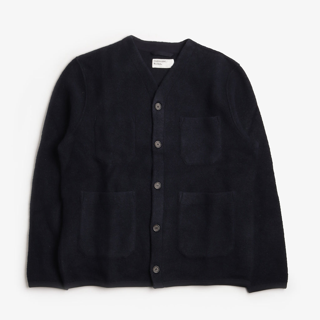 Universal Works Cardigan, Wool Fleece Navy, Detail Shot 1