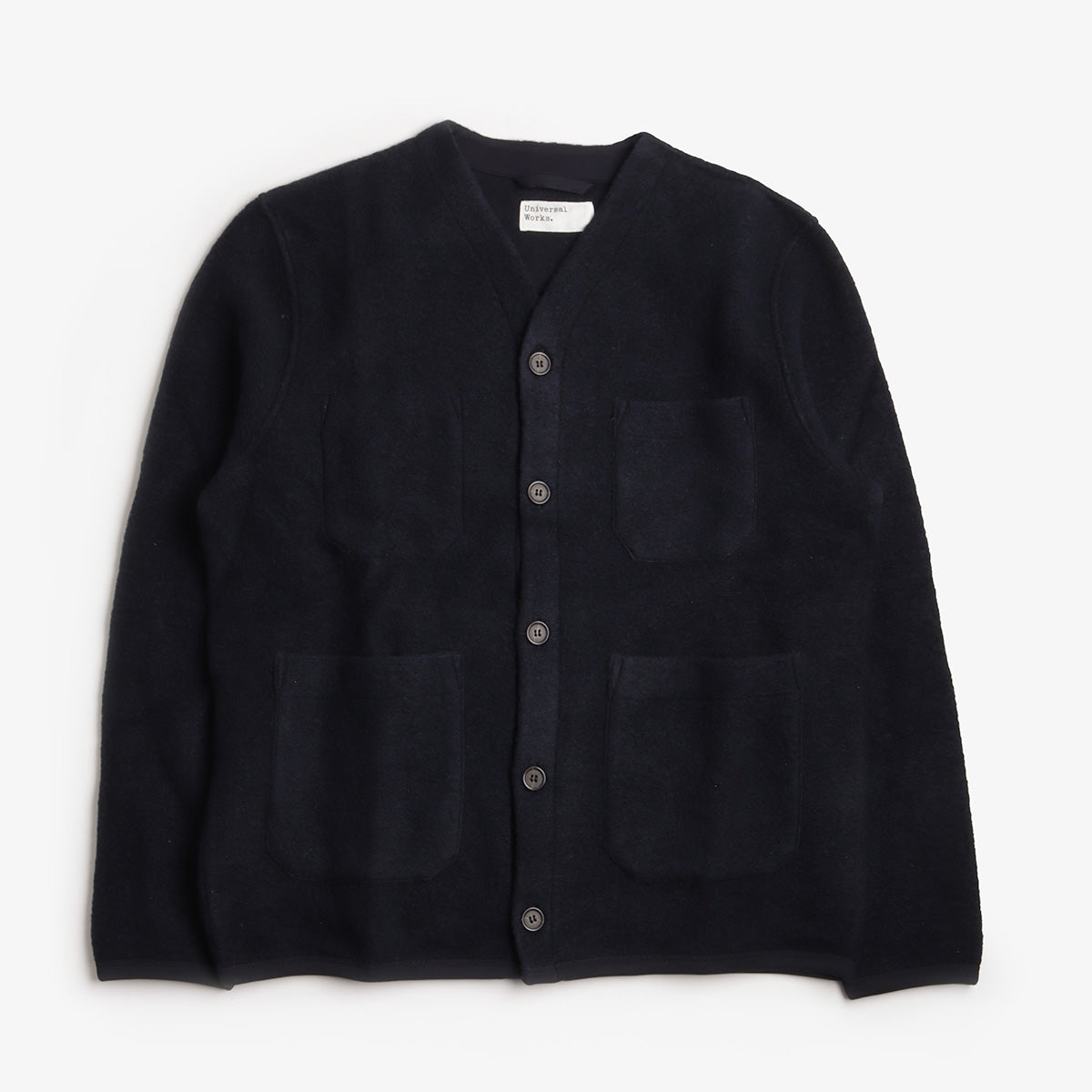 Universal Works Cardigan, Wool Fleece Navy, Detail Shot 1