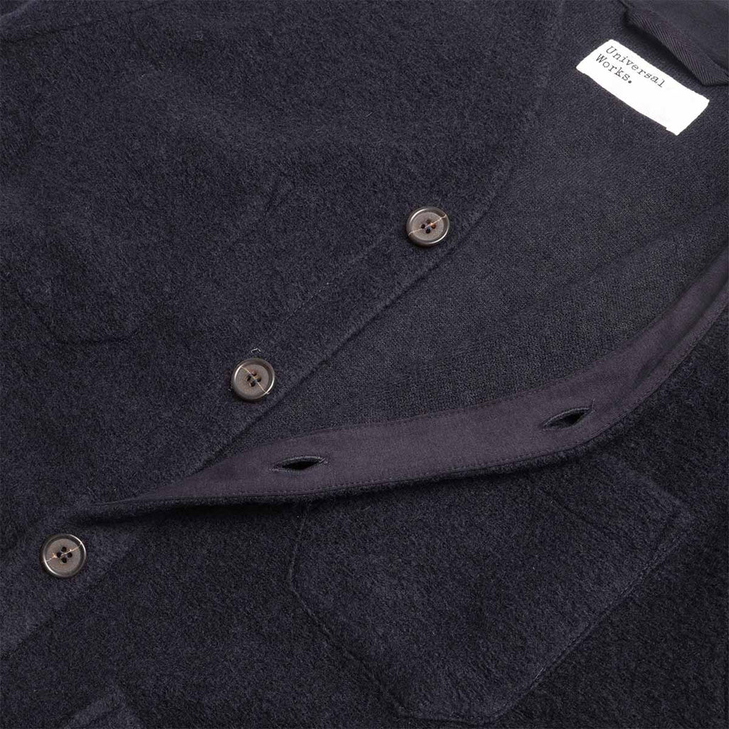 Universal Works Cardigan, Wool Fleece Navy, Detail Shot 4