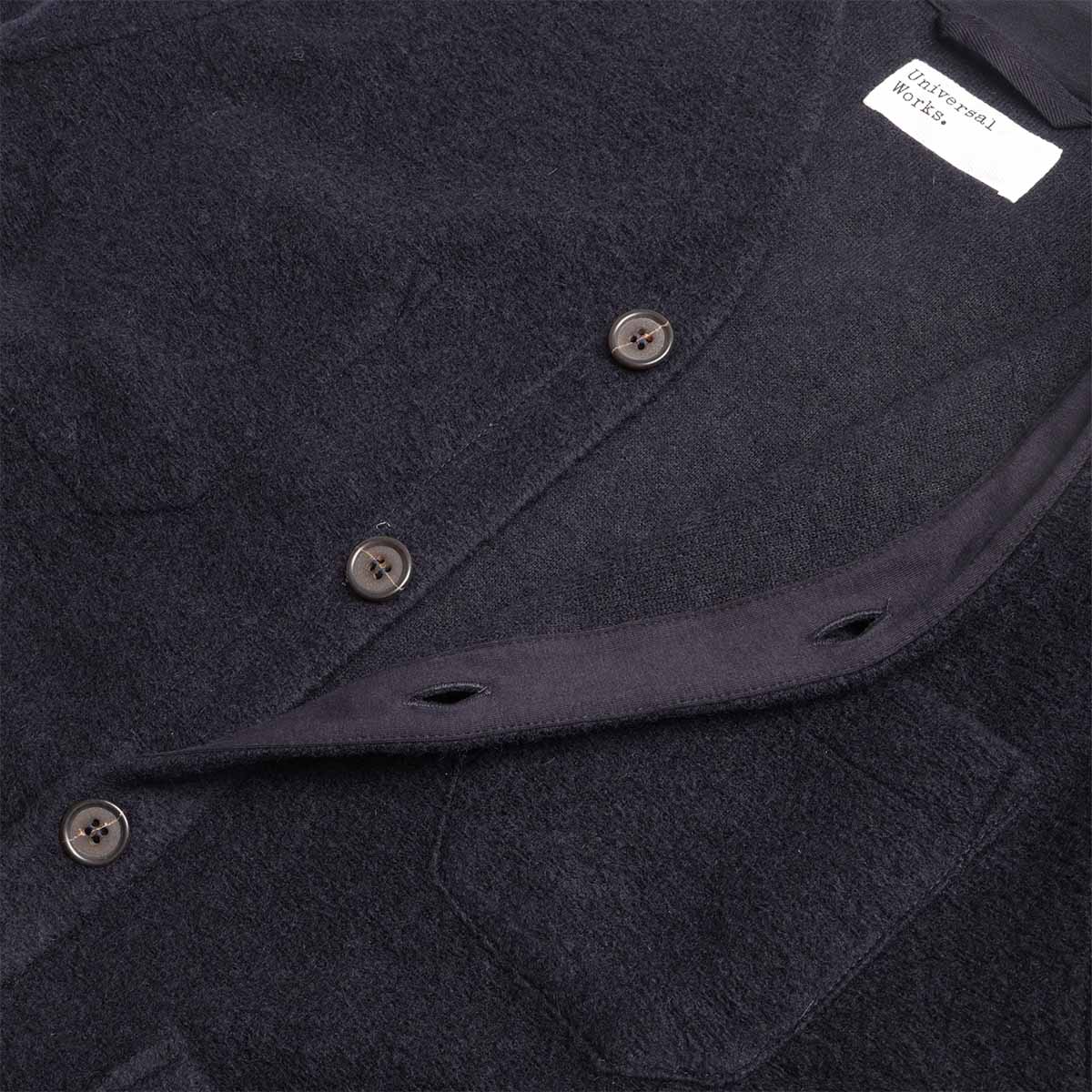 Universal Works Cardigan, Wool Fleece Navy, Detail Shot 4