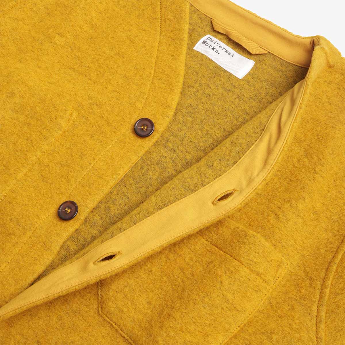 Universal Works Cardigan, Wool Fleece Yellow, Detail Shot 3