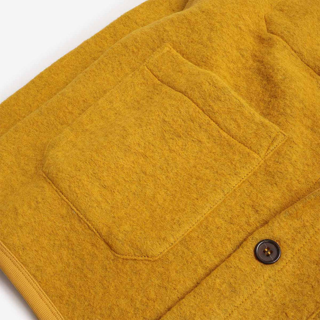 Universal Works Cardigan, Wool Fleece Yellow, Detail Shot 4